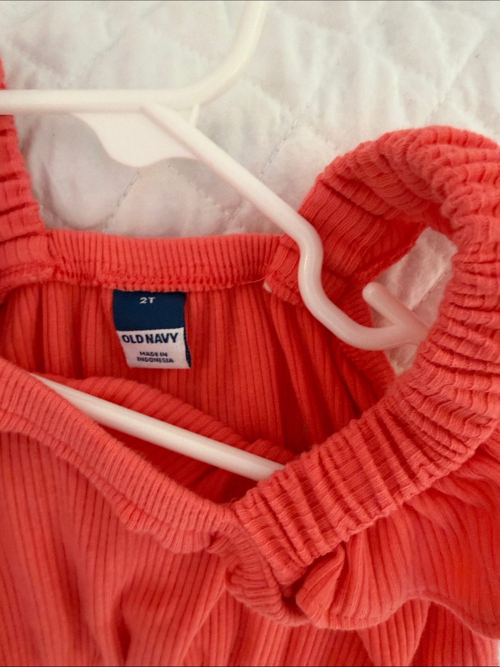 Old Navy Coral Ribbed Ruffled Strap Romper - Picture 3 of 4
